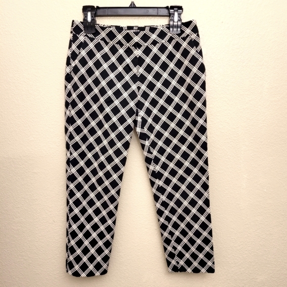 Express Columnist Black & White Diamond Print Pants Size 4R - Picture 1 of 14